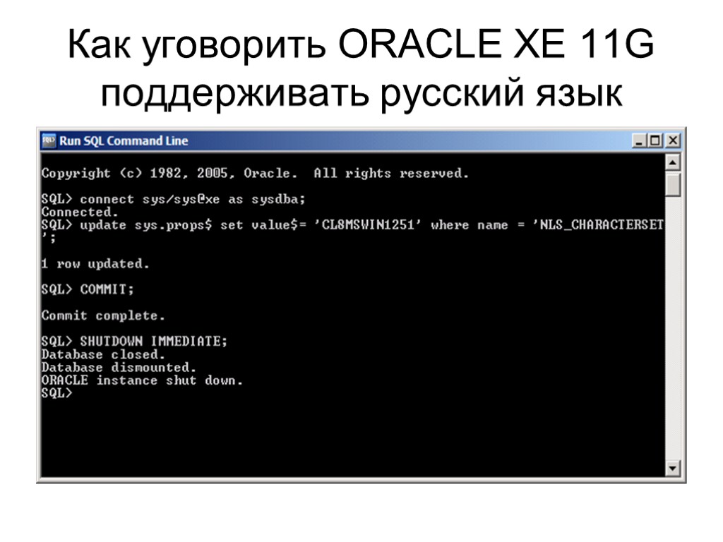 Как уговорить ORACLE XE 11G поддерживать русский язык